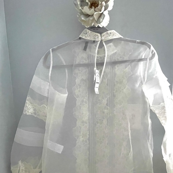 White House Black Market Blouse Women’s Sheer Organza Lace Vtg Style Top Sz 4 - Picture 8 of 10